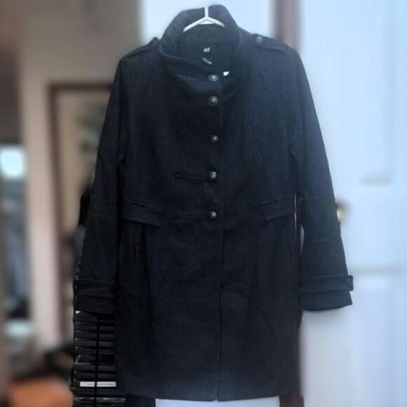 H&M Wool-blend Military-style Jacket or Peacoat in Dark Gray - Picture 1 of 5